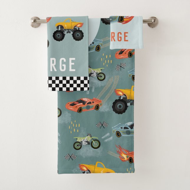 Boys Cool Blue Racing Car Kids Bath Towel Set (Insitu)