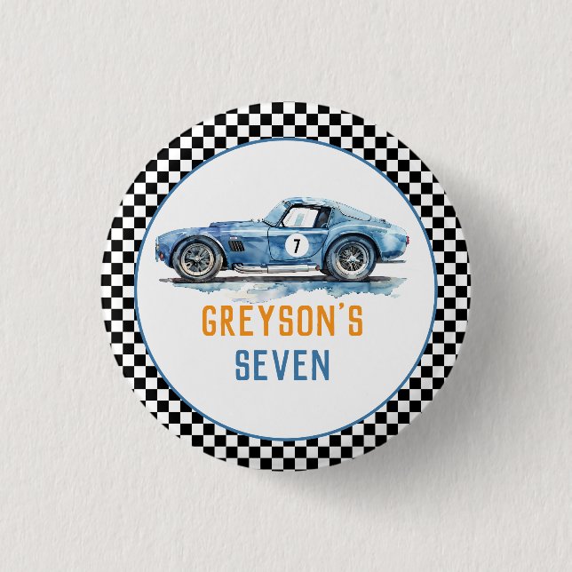 Boys Cool Blue Racing Car Kids Birthday 3 Cm Round Badge (Front)