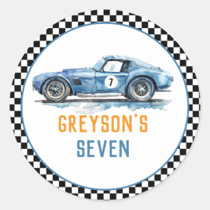 Boys Cool Blue Racing Car Kids Birthday Classic Round Sticker