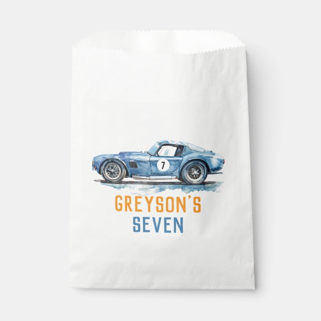 Boys Cool Blue Racing Car Kids Birthday Favour Bags (Front)