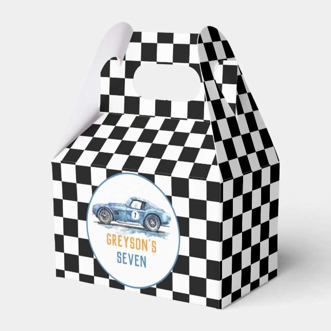 Boys Cool Blue Racing Car Kids Birthday Favour Box (Front Side)