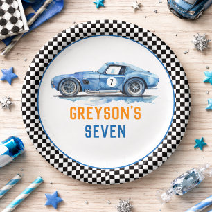 Boys Cool Blue Racing Car Kids Birthday Paper Plate