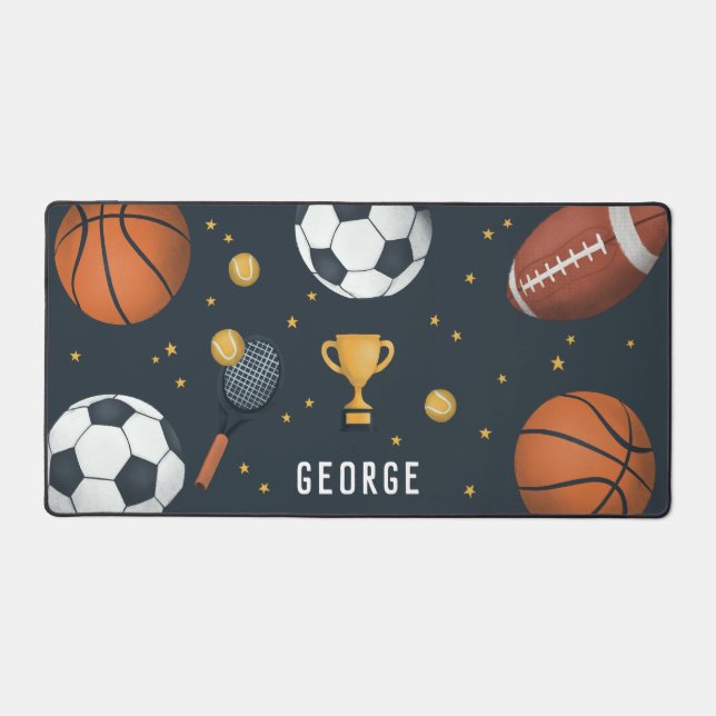 Boys Cool Blue Sports Gaming Star Desk Mat (Front)