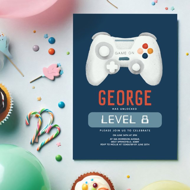 Boys Cool Blue Video Game Kids Birthday Invitation (Creator Uploaded)