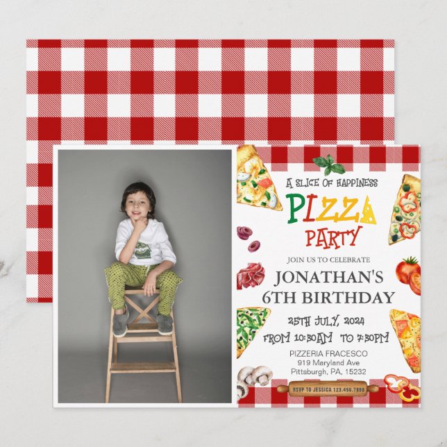 Boys Cool Cute Pizza Birthday party  Invitation (Front/Back)