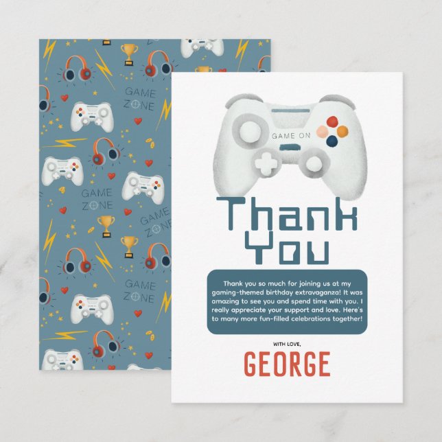 Boys Cool Gaming Kids Birthday  Thank You Card (Front/Back)