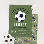 Boys Cool Green Sporty Soccer Kids Birthday Invitation<br><div class="desc">Score big with this personalised football birthday invitation for boys, featuring a bold green background and a classic soccer ball design. Clean, modern and sporty, this editable invitation is ideal for a 9th birthday party and can be customised for any age. Easily personalise with your child’s name, age and party...</div>