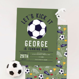 Boys Cool Green Sporty Soccer Kids Birthday Invitation