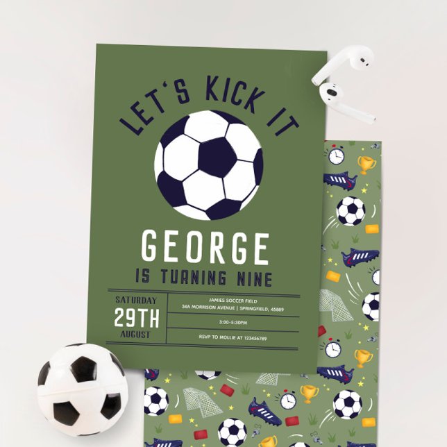 Boys Cool Green Sporty Soccer Kids Birthday Invitation (Creator Uploaded)