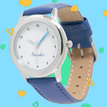 Boys Cool Modern Blue Stylish Custom Name Kids Watch<br><div class="desc">Make every moment special with our Custom Kids Name Watch! This personalised timepiece is perfect for children of all ages, featuring their name printed boldly on the face of the watch. Available in vibrant colours and fun designs, this watch makes learning to tell time both stylish and exciting. Crafted with...</div>