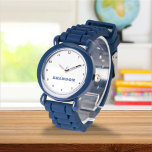 Boys Cool Modern Blue Stylish Custom Name Kids Watch<br><div class="desc">Make every moment special with our Custom Kids Name Watch! This personalised timepiece is perfect for children of all ages, featuring their name printed boldly on the face of the watch. Available in vibrant colours and fun designs, this watch makes learning to tell time both stylish and exciting. Crafted with...</div>