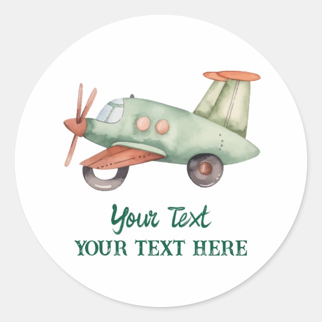 Boys Cool Modern Colourful Aeroplane Birthday Part Classic Round Sticker (Front)