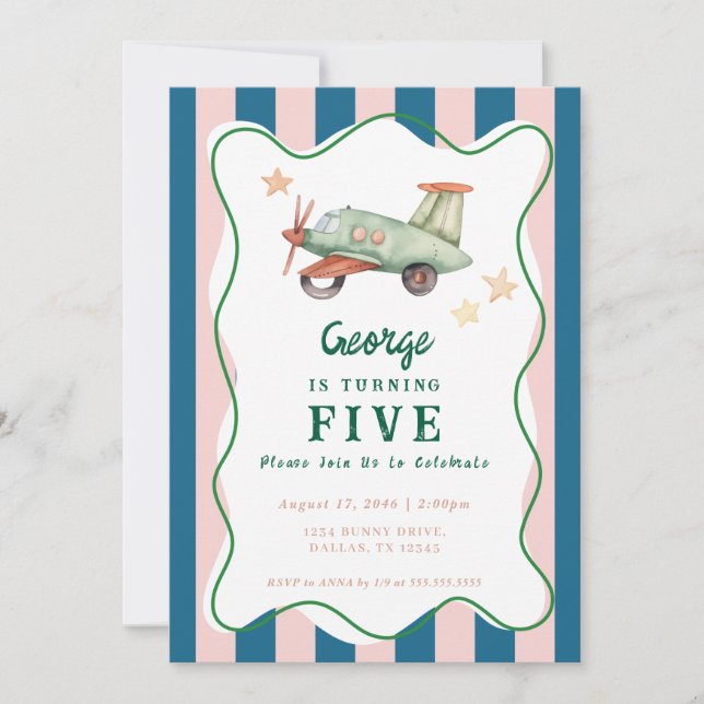 Boys Cool Modern Colourful Aeroplane Birthday Part Invitation (Front)