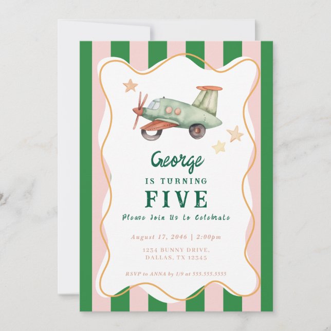 Boys Cool Modern Colourful Aeroplane Birthday Part Invitation (Front)