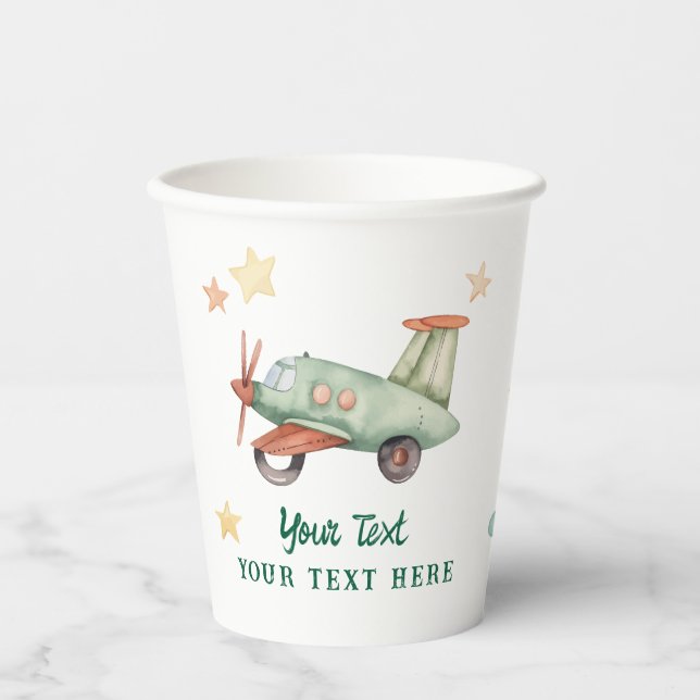Boys Cool Modern Colourful Aeroplane Birthday Part Paper Cups (Front)