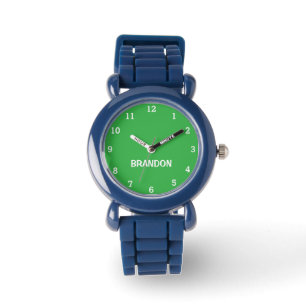 Boys Cool Modern Green Stylish Custom Name Kids Watch