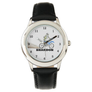 Boys Cool Motorcycle Black Custom Name Kids Watch