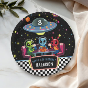 Boys Cool Out Of This World Neon Space Birthday Paper Plate