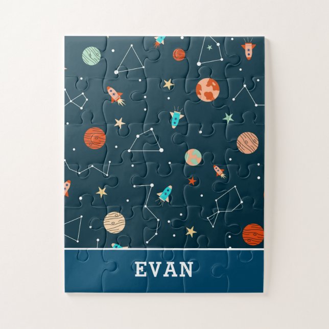 Boys Cool Outer Space Planets Rockets Personalised Jigsaw Puzzle (Vertical)