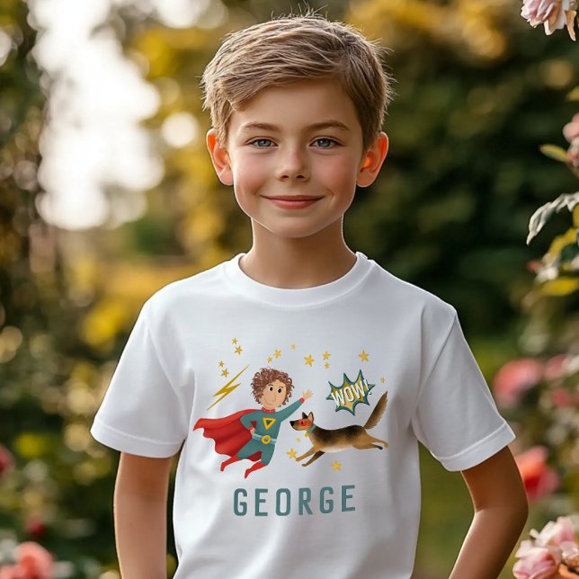 Boys Cool Superhero and Super Dog Kids T-Shirt (Creator Uploaded)