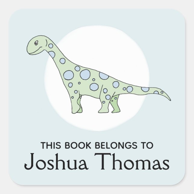 Boys Cool This Book Belongs Dinosaur Name Kids Square Sticker (Front)