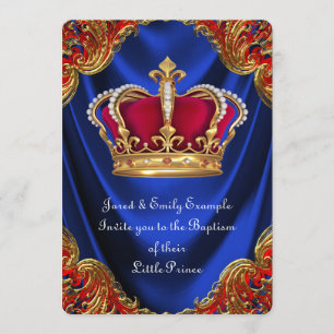 Boys Crown Prince Baptism Royal Blue Satin Invitation