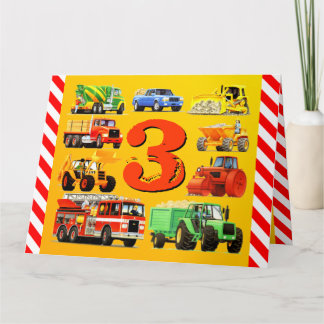 Boy's Custom Happy 3rd Birthday Construction Truck Card