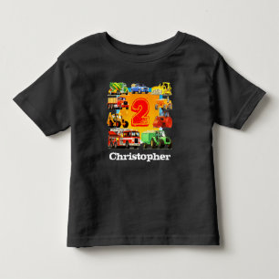 Boy's Custom Name Construction Truck 2nd Birthday Toddler T-Shirt