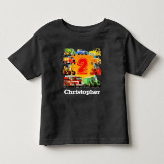 Boy's Custom Name Construction Truck 2nd Birthday Toddler T-Shirt