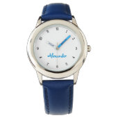 Boys Custom Name Cool Blue Stylish Trendy Kids Watch (Front)