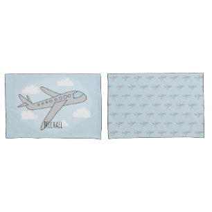 Boys Cute Airplane Travel with Name Pillowcase