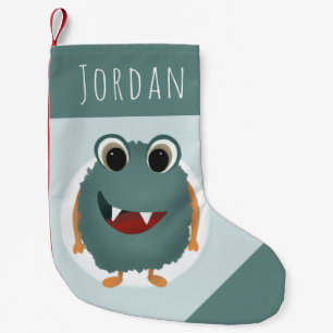 Boys Cute and Fun Blue Monster Kids Small Christmas Stocking