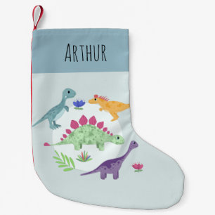 Boys Cute and Fun Blue T-Rex Dinosaur Kids Small Christmas Stocking