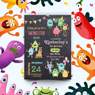 Boys Cute and Fun Monster Kids Birthday Party Invitation
