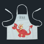 Boys Cute and Magical Red Welsh Dragon Kids Apron<br><div class="desc">This cute and fun kids apron features a red Welsh dragon cartoon with a blue background and spots,  and can be personalised with your boys name. The perfect magical dragon-themed gift for your toddler or child!</div>