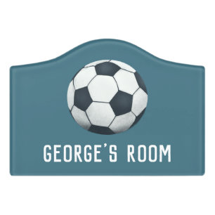 Boys Cute and Modern Blue Soccer Sports Kids Door Sign