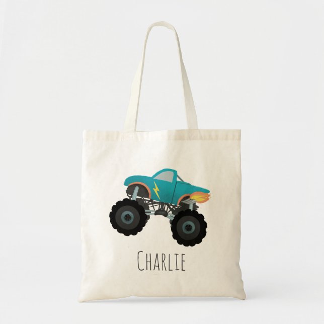 Boys Cute and Modern Blue Truck Kids Tote Bag (Front)
