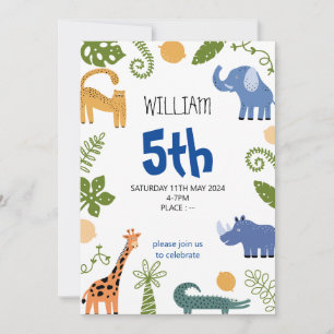 Boys cute animal Kids Birthday Invitation card