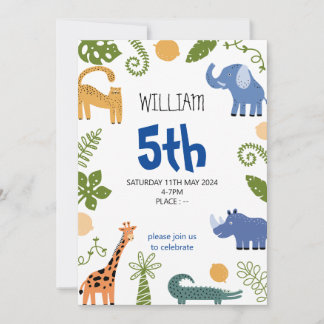 Boys cute animal Kids Birthday Invitation card