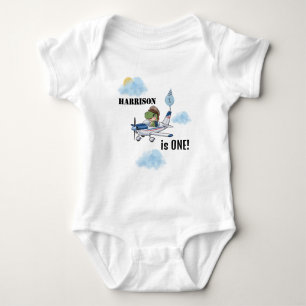 Boys Cute Blue Aeroplane Dinosaur Kids 1st Birthda Baby Bodysuit