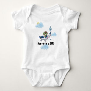 Boys Cute Blue Aeroplane Dinosaur Kids 1st Birthda Baby Bodysuit
