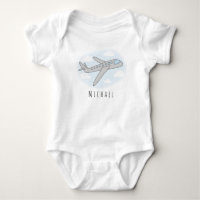 Boy's Cute Blue Aeroplane Transport Design and Nam