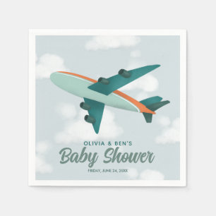 Boys Cute Blue Aeroplane Travel Baby Shower Napkin
