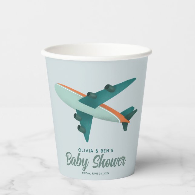 Boys Cute Blue Aeroplane Travel Paper Cups (Front)
