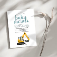 Boys Cute Blue Construction Digger Baby Shower