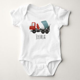 Boys Cute Blue Construction Mixer and Name Baby Bodysuit