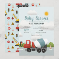 Boys Cute Blue Construction Transport Baby Shower