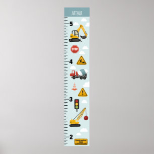 Boys Cute Blue Construction Transport Growth Chart