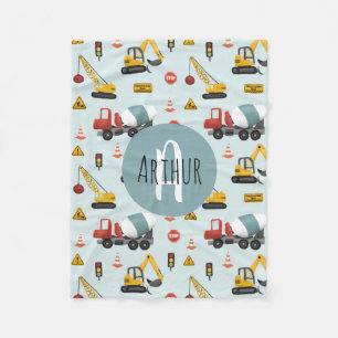 Boys Cute Blue Digger Construction Pattern Fleece Blanket
