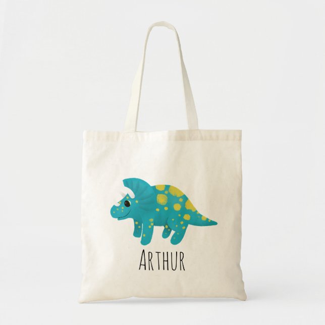 Boys Cute Blue Dinosaur Cartoon Kids Tote Bag (Front)